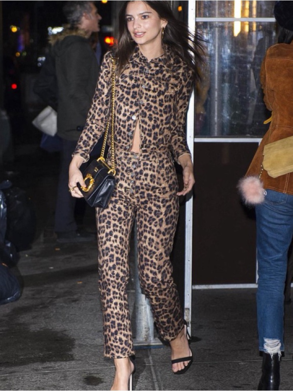 ICONIC Miaou Leopard Print Cropped Jeans & Jacket Set - Brown/Black, EmRata
